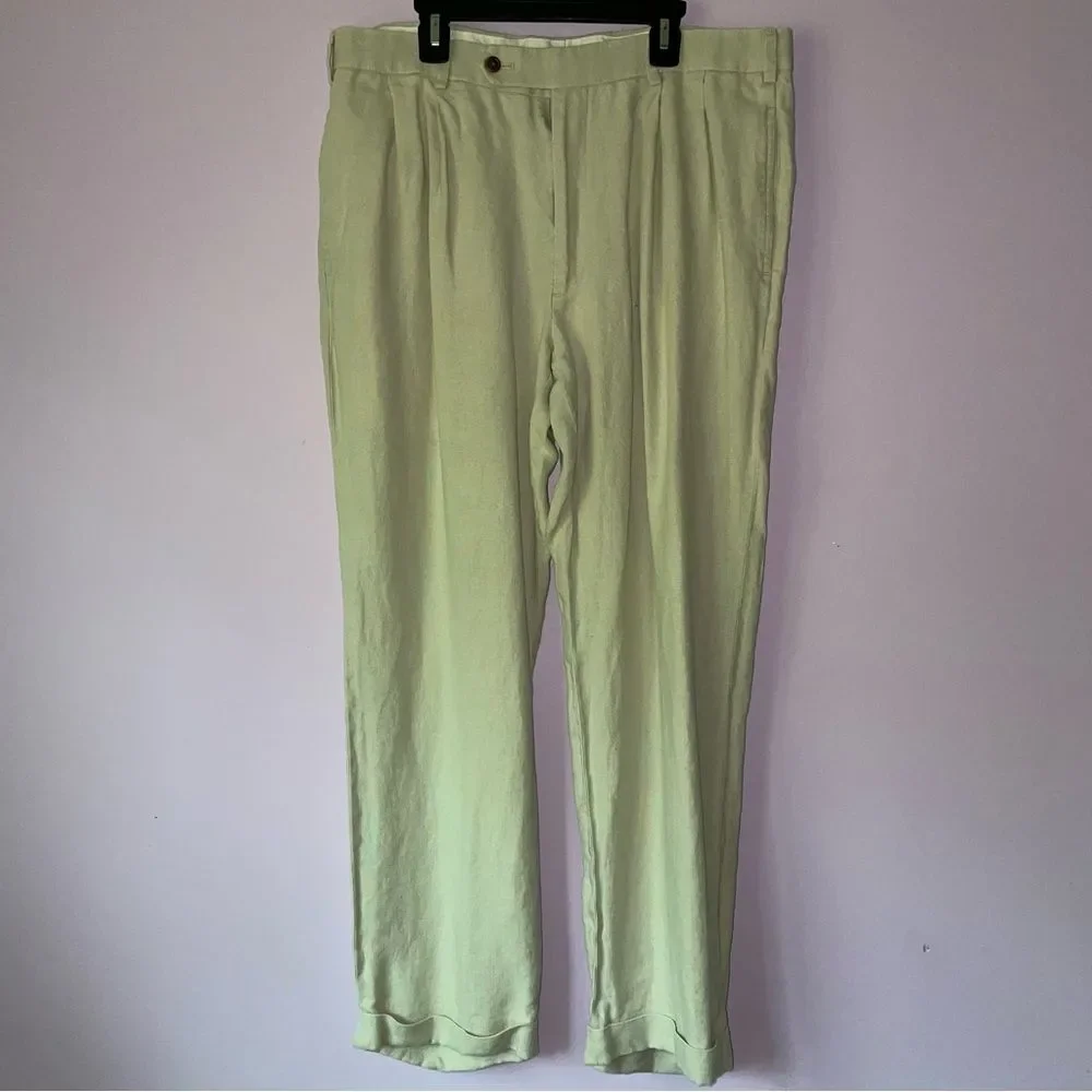 Brooks Brothers 35x30 Irish Linen Trouser Light Tan Pants Coastal Minimalist